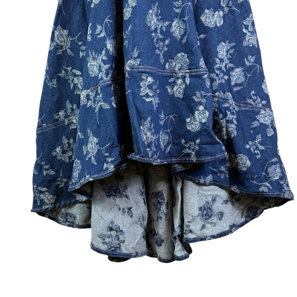 NWT Jewel Badgley Mischka Rose Print High Low Denim Dress Size 8 Dark Blue - Picture 6 of 15